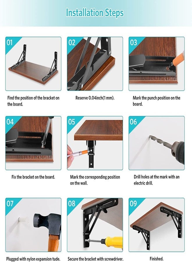 MOHILAA Heavy Duty Stainless Steel Folding Shelf Brackets - Wall Mounted Collapsible Foldable Brackets for DIY Table, Desk, Workbench, Wall Storage Support (40CM) - Image 5